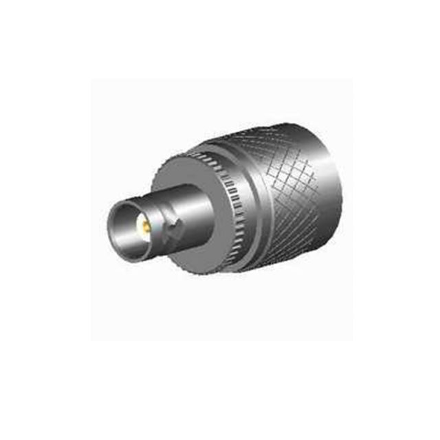 Metal BNC coaxial connector with knurled cap.