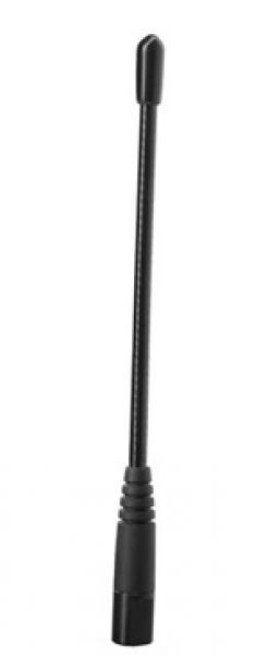 Zwarte flexibele antenne met geribbelde basis.