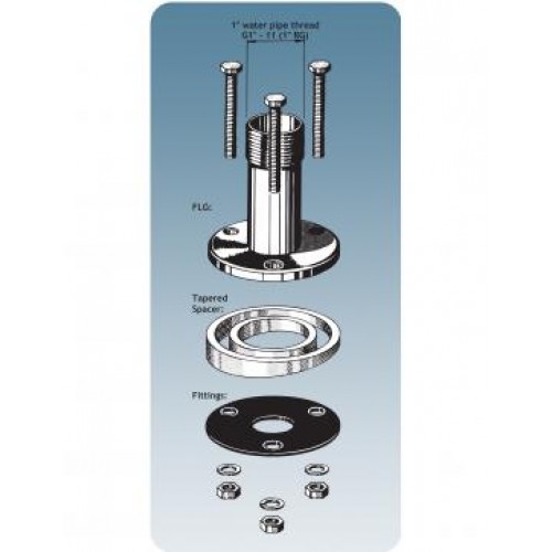 Vue éclatée d'un raccord de tuyau d'eau avec tige filetée, entretoise et pièces de fixation.