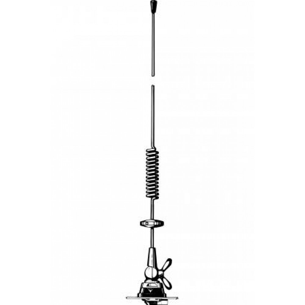 Diagram van een gedemonteerde radioantenne met spoel en bevestigingselement.