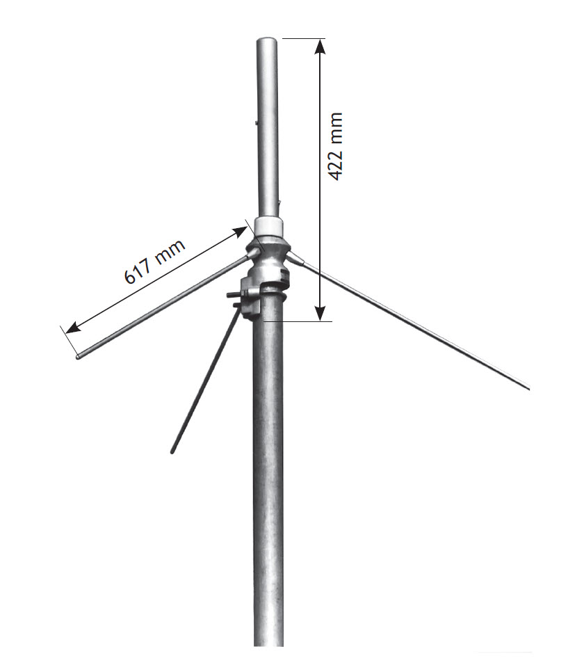 Metalen antennemast met twee lengtematen 617 mm en 422 mm