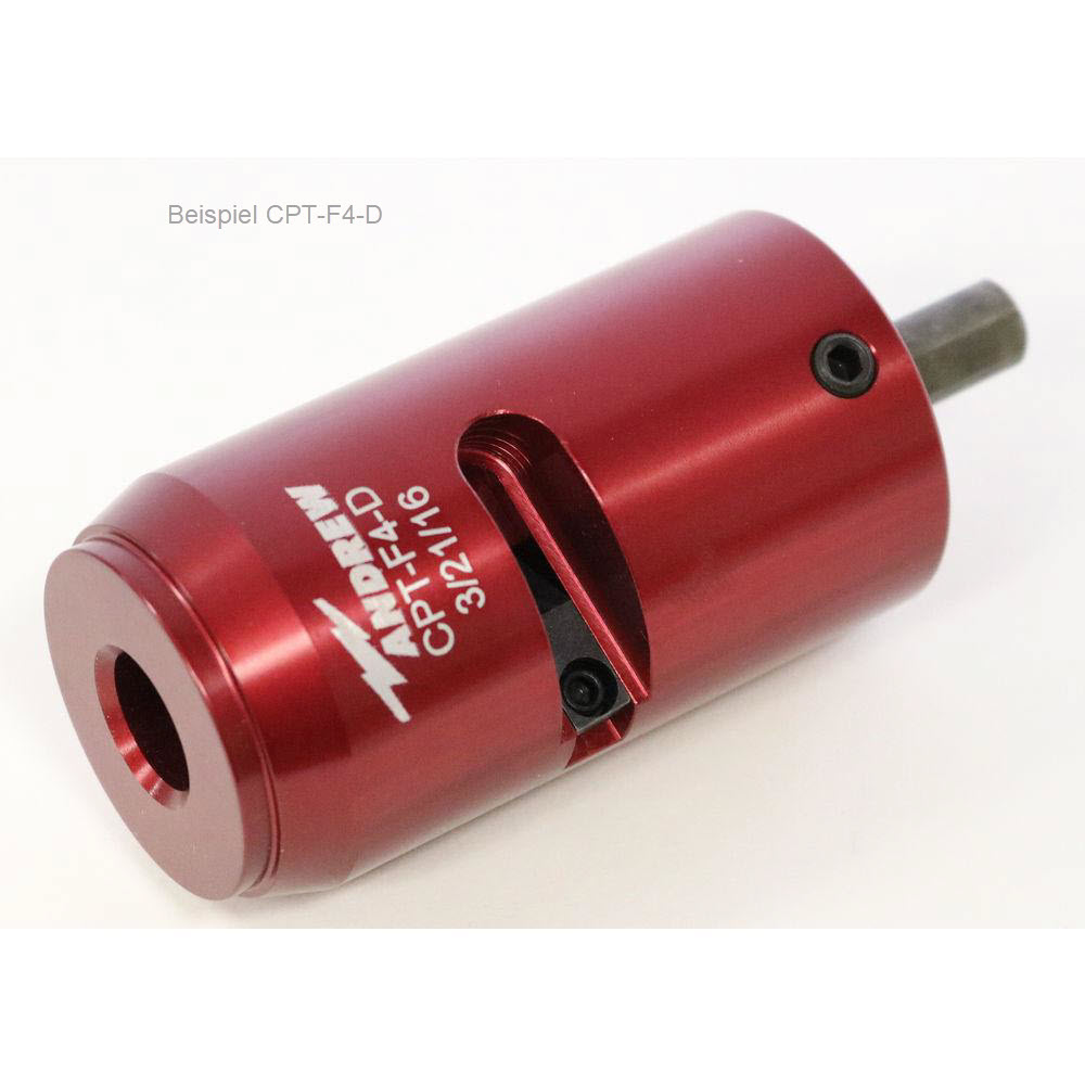 Adaptateur cylindrique rouge marqué 'ANDREW CPT-F4-D 3/2/16'.