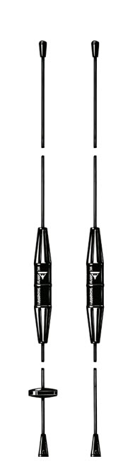 Deux tiges noires verticales avec extrémités coniques, élargies au milieu.