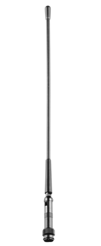 Zwarte telescopische antenne met metalen basis.