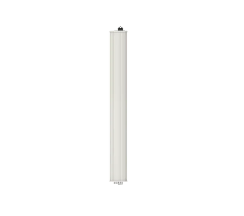 White rectangular roll-up banner with grey casing and black handle on top.
