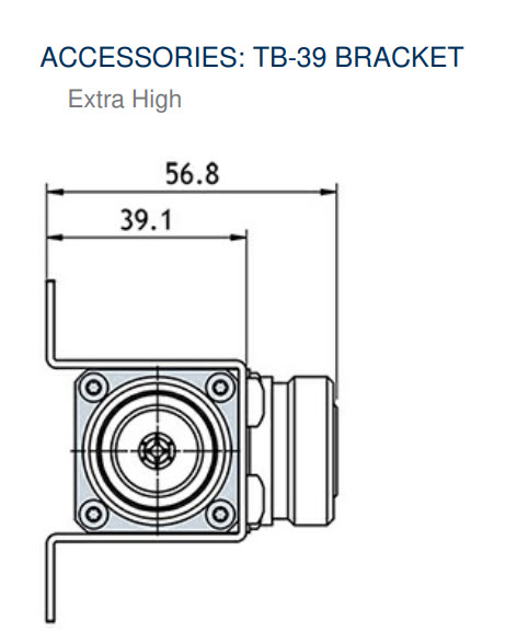 Technische tekening van beugel TB-39, afmetingen 56,8 x 39,1 mm.
