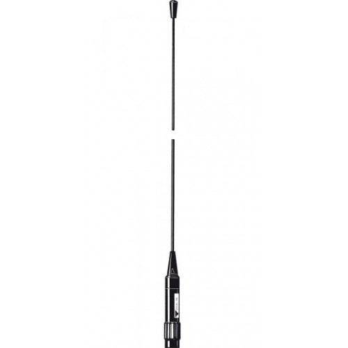 Zwarte radio-antenne, gedemonteerd in twee delen.