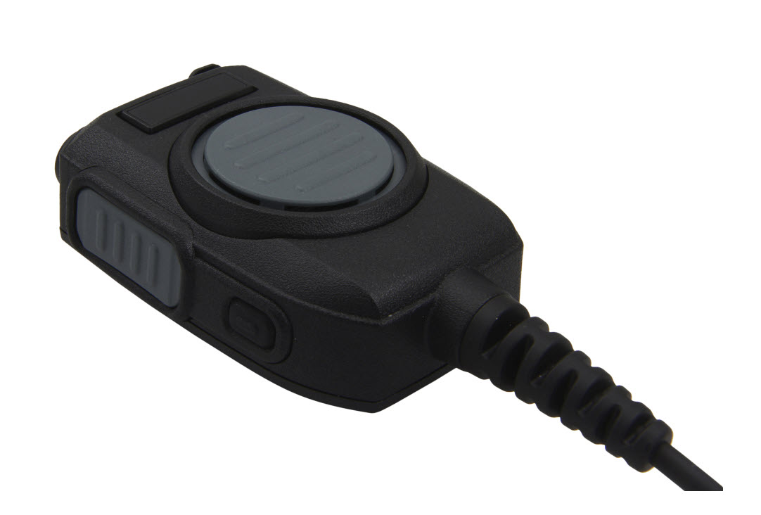 Microphone rectangulaire noir avec câble en spirale.