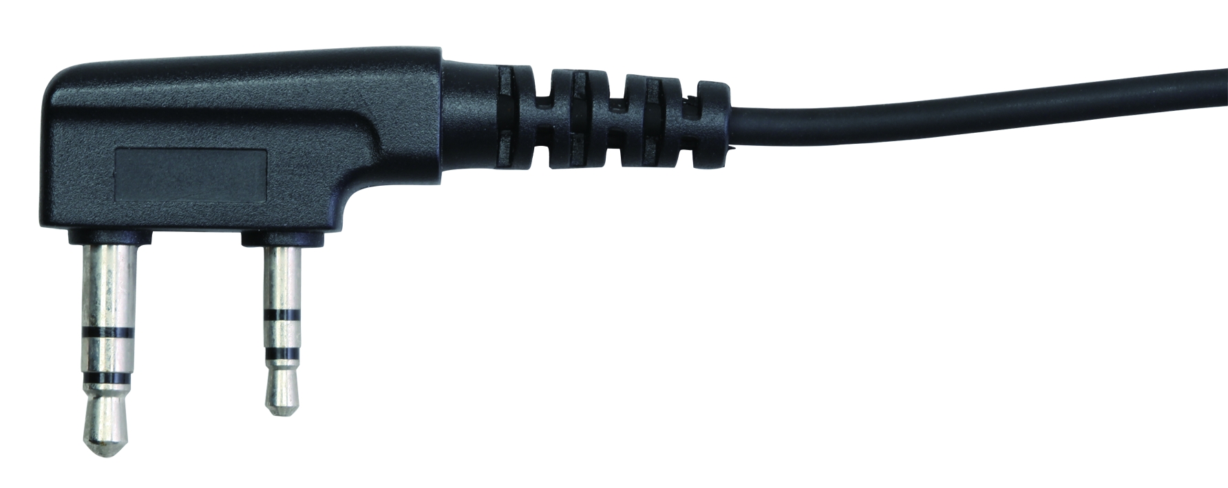 Zwart tweepolige jackplug met kabel.